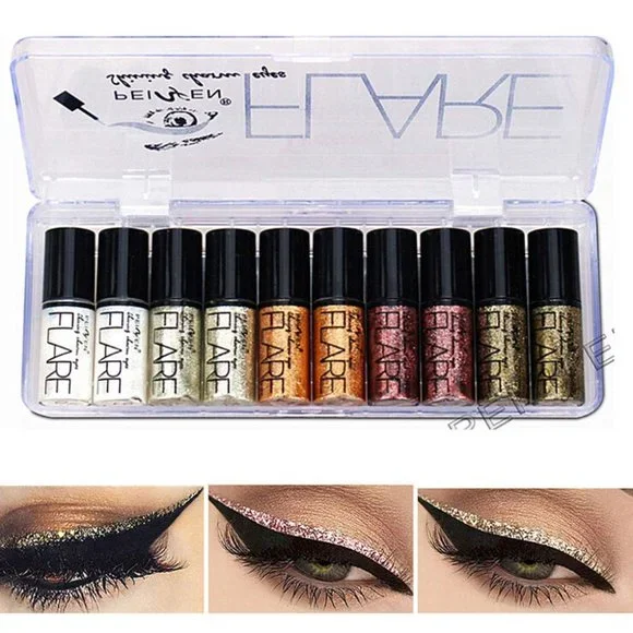 Glitter Liquid Eyeliner Eye Shadow Makeup Kit Long Lasting Luminous Shimmer - Picture 2 of 9